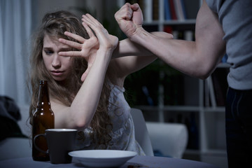 Terrified defending woman