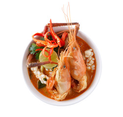 Tom Yum Goong or spicy tom yum soup with shrimp. Thai popular fo
