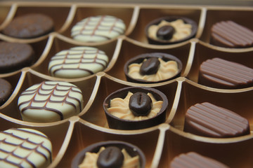 Chocolate candies in a box