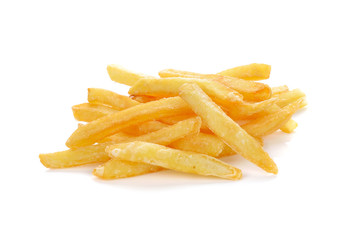 a pile of appetizing french fries on a white background
