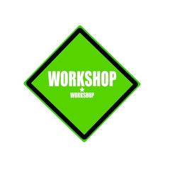 Workshop white stamp text on green background