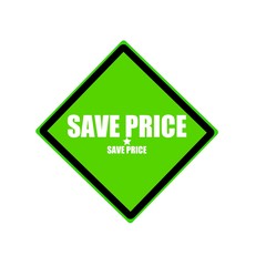 Save price white stamp text on green background