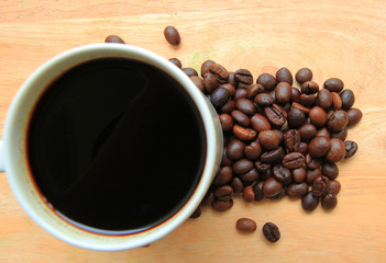 Coffee ,beans on wood background