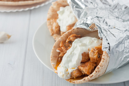 traditional greek food, souvlaki also known as gyros