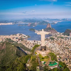 Papier Peint photo autocollant Copacabana, Rio de Janeiro, Brésil Aerial view of Christ and Botafogo Bay, Rio de Janeiro