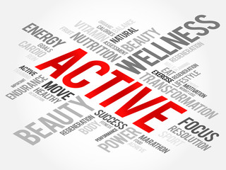 ACTIVE word cloud, fitness, sport, health concept