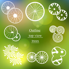 Outline set. Trees top view for landscape design