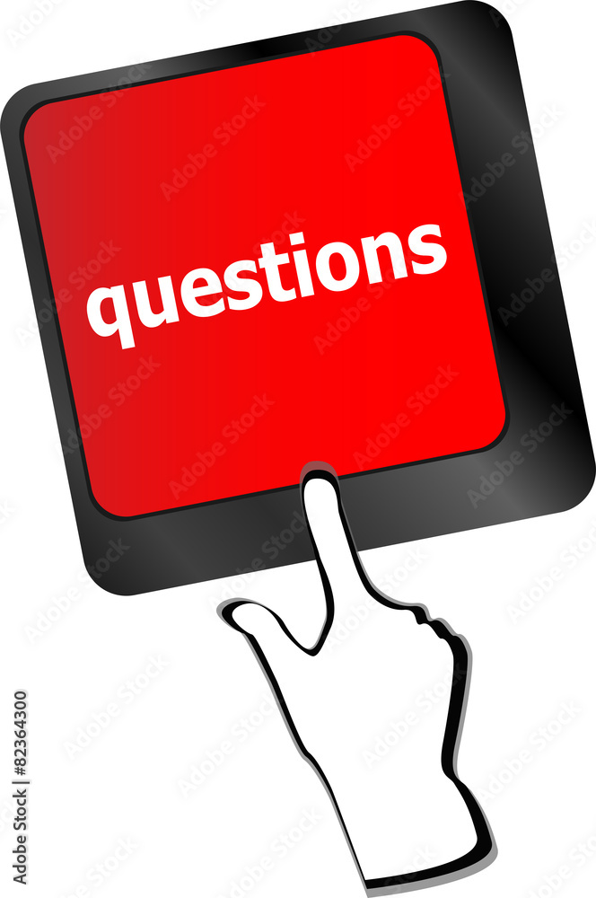 Poster computer keyboard key with key questions, closeup vector