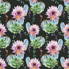 Watercolor cactus pattern