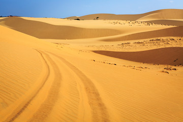 Fototapeta na wymiar car tracks in desert