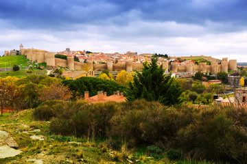 Fototapeta na wymiar view of Avila with town walls in autumn