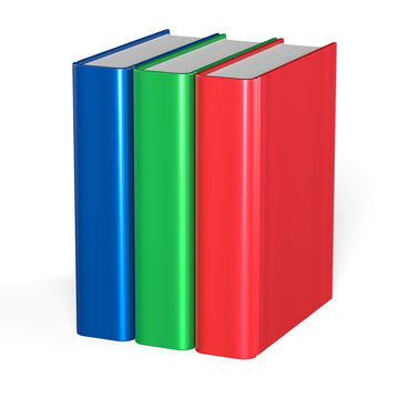 Three books blank cover standing 3 textbook workbook