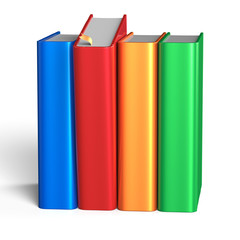 Fototapeta premium Selecting red book from bookshelf four books row choosing one