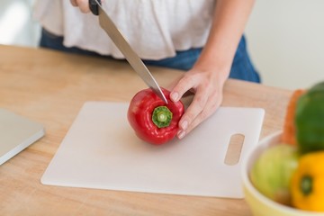 Pretty brunette preparing salad