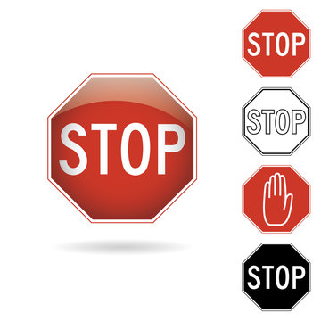 Red and black stop signs