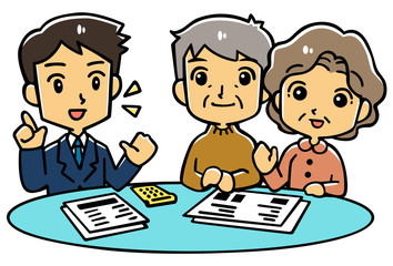 相談するシニアの夫婦