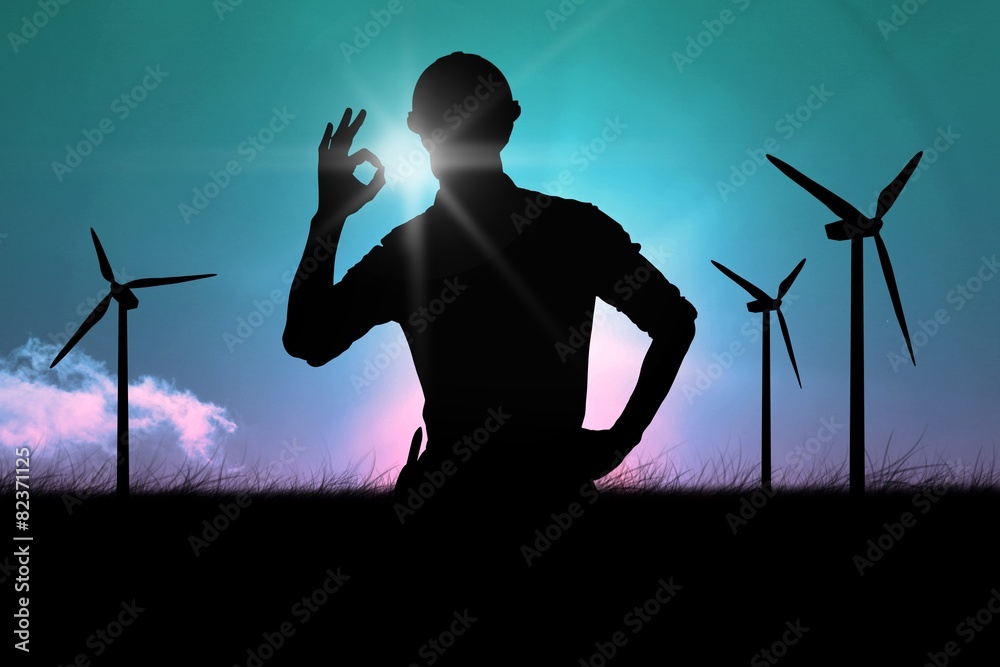 Poster composite image of handyman gesturing ok sign