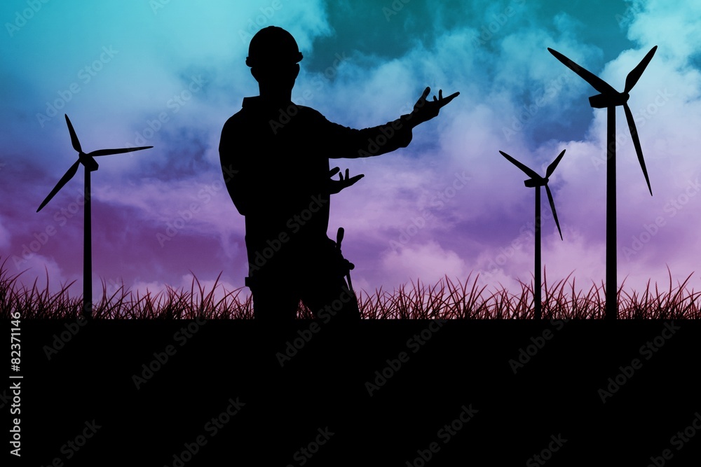 Poster Composite image of handyman showing something