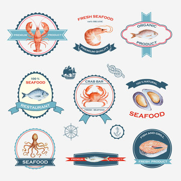 Watercolor set of labels