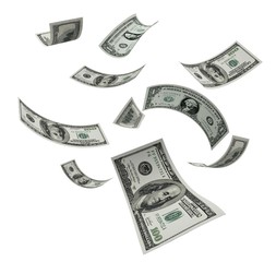 Currency. 3D. Flying Dollars