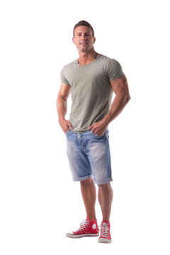 Full Figure Of Handsome Young Man Standing Confident In Casual