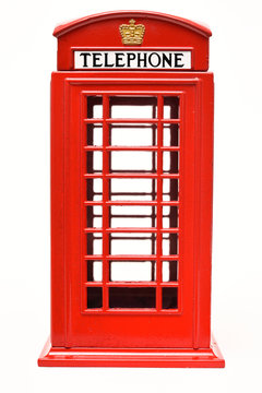 Fototapeta Red phone booth isolated on white background
