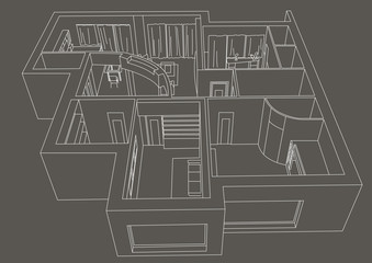 linear architectural sketch flat gray background