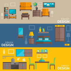 Home furniture design flat banners set