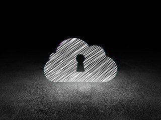 Cloud networking concept: Cloud With Keyhole in grunge dark room