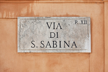 Via di San Sabina  street sign in Rome, Italy