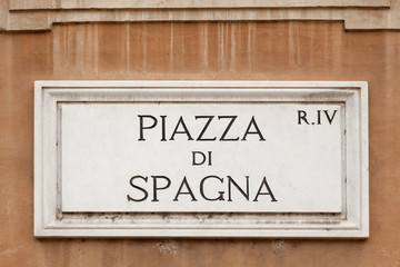 Piazza di Spagna  street sign in Rome, Italy