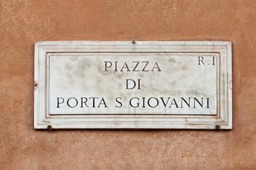 Fototapeta premium Piazza di porta S. Giovanni street sign in Rome, Italy