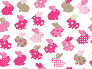Fototapeta premium Vector seamless cute rabbits pattern , pink and green colors,