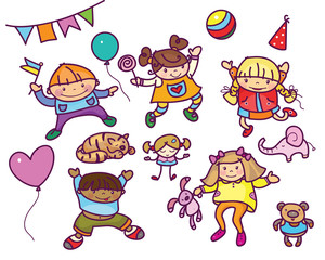 Vector kids and toys cartoons isolated.