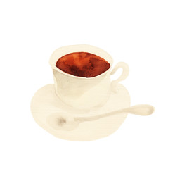 Cup of tea with spoon. Watercolor