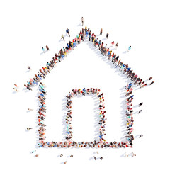 People in the shape of a house.