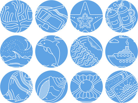 Maritime round icons collection