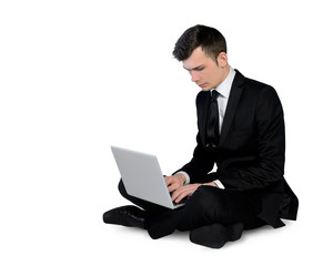 Business man typing laptop