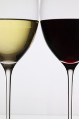 Wineglass with red  and white wine
