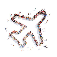 people in the form of an airplane.