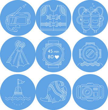Diving sport icons vector collection