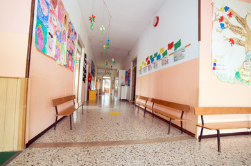 hallway to a nursery kindergarten without children