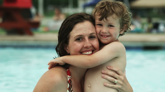mother and son at a water park