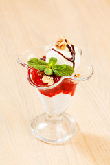 ice cream with fruit sauce