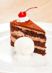 chocolate cake with ice cream