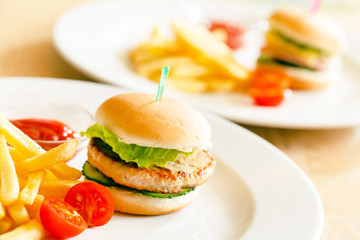 burger with french fries