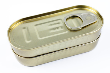 Closeup of a can on a white background