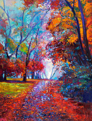 Jesienny krajobraz, kolorowy - obrazy, fototapety, plakaty