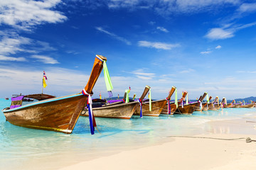 Long boat and tropical beach, Andaman Sea, Thailand