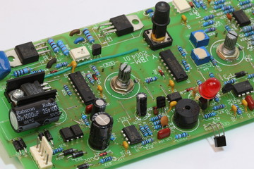 Electronic circuit board isolated on white background